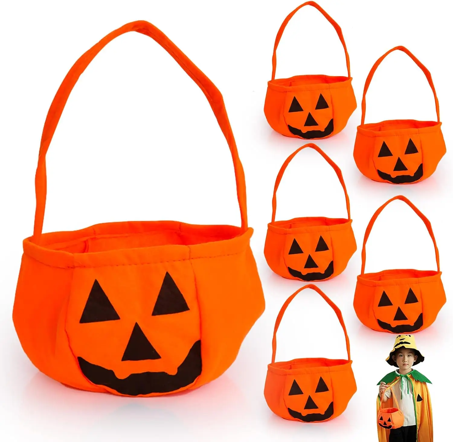 Set van 6 Halloween-pompoen snoepzakjes met handvat, snoepzakjes kinderfeestdecoraties accessoires cadeau