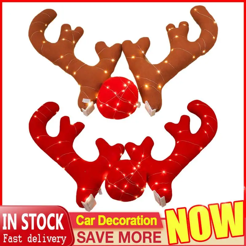 Car Antlers Auto Rudolph Reindeer Decoration Christmas Holiday Celebration Antlers Adornment Car Truck Costume Christma Gift Set