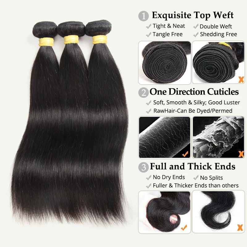 حزم الشعر البشري مستقيم البرازيلي عذراء الشعر البشري حزمة للنساء 100% جودة عالية وصلة إطالة شعر طبيعي اللون الطبيعي