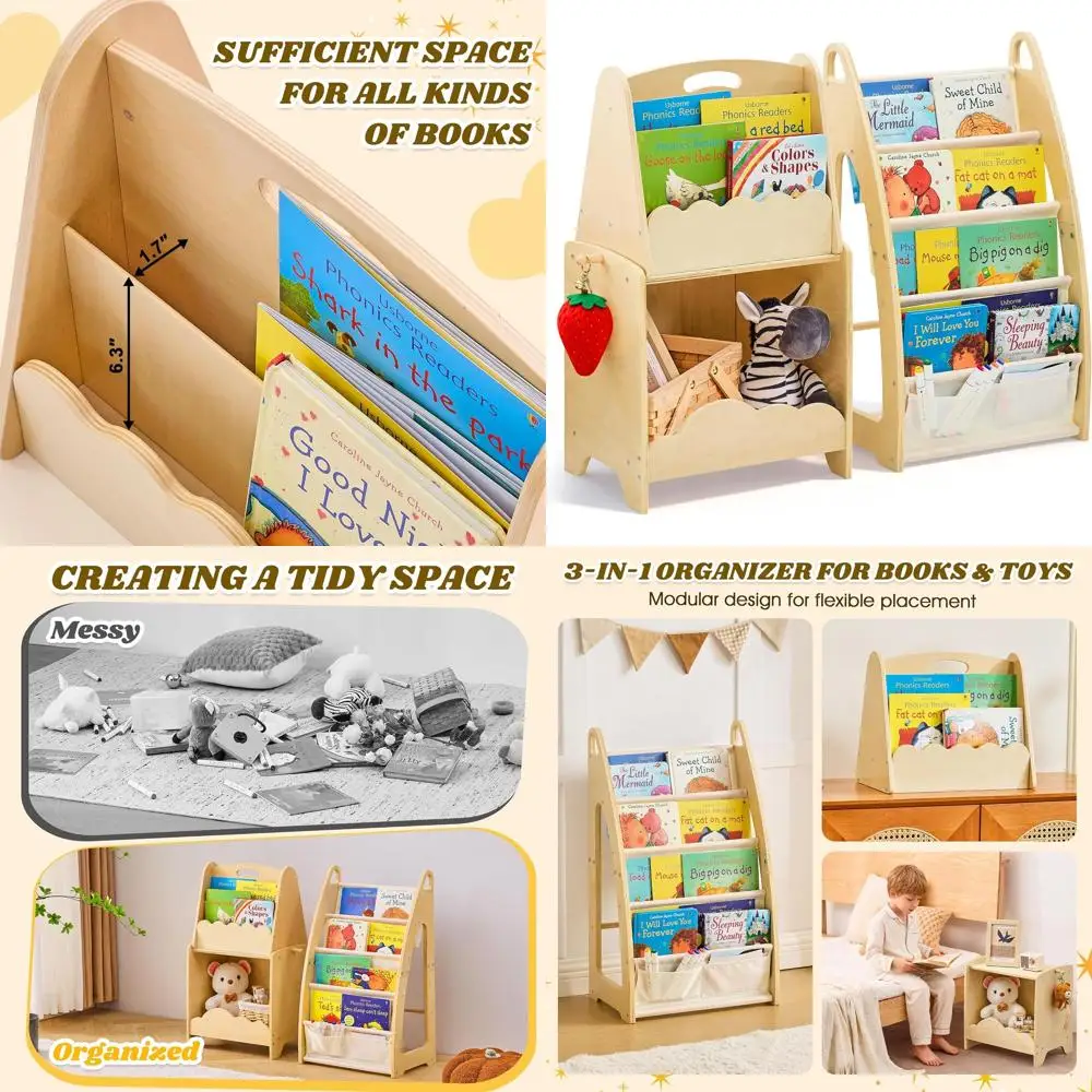 

5-уровневое деревянное хранилище для детских книг и игрушек, модульная детская книжная полка из трех предметов для игровой комнаты и детской комнаты