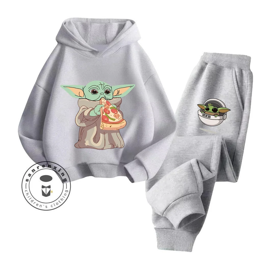 2024 Master Yoda Cartoon Classic Solid Color Playful Fun Print Design Children\'s Autumn and Winter New Long Sleeve Hoodie Set