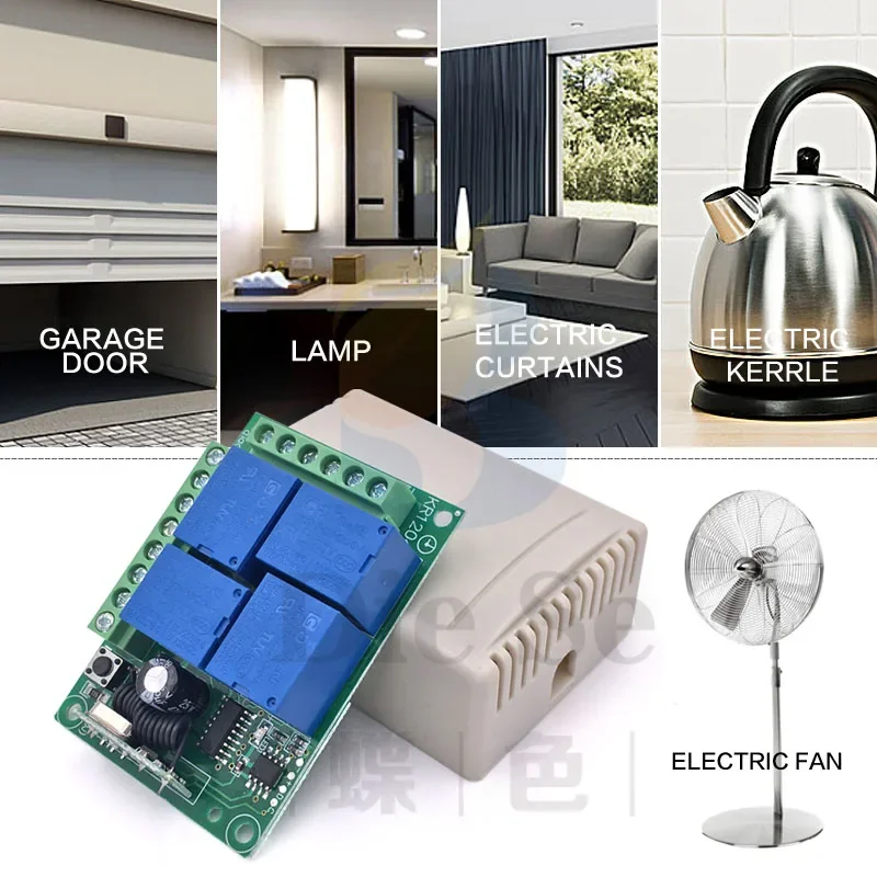 Wireless Remote Control Switch RF Relay 433Mhz DC12V 4 Gang Relay Receiver and Transmitter for Garage and Light Switch