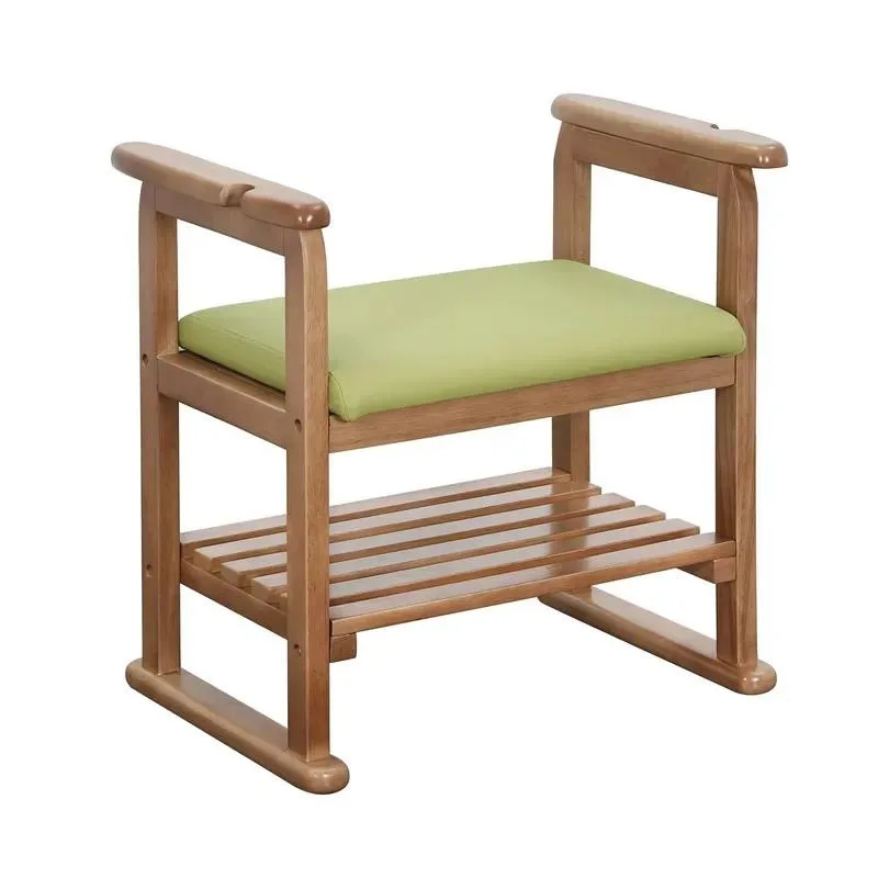 Space Saving Wooden Shoe Changing Stool with Storage Rack Small Entryway Bench
