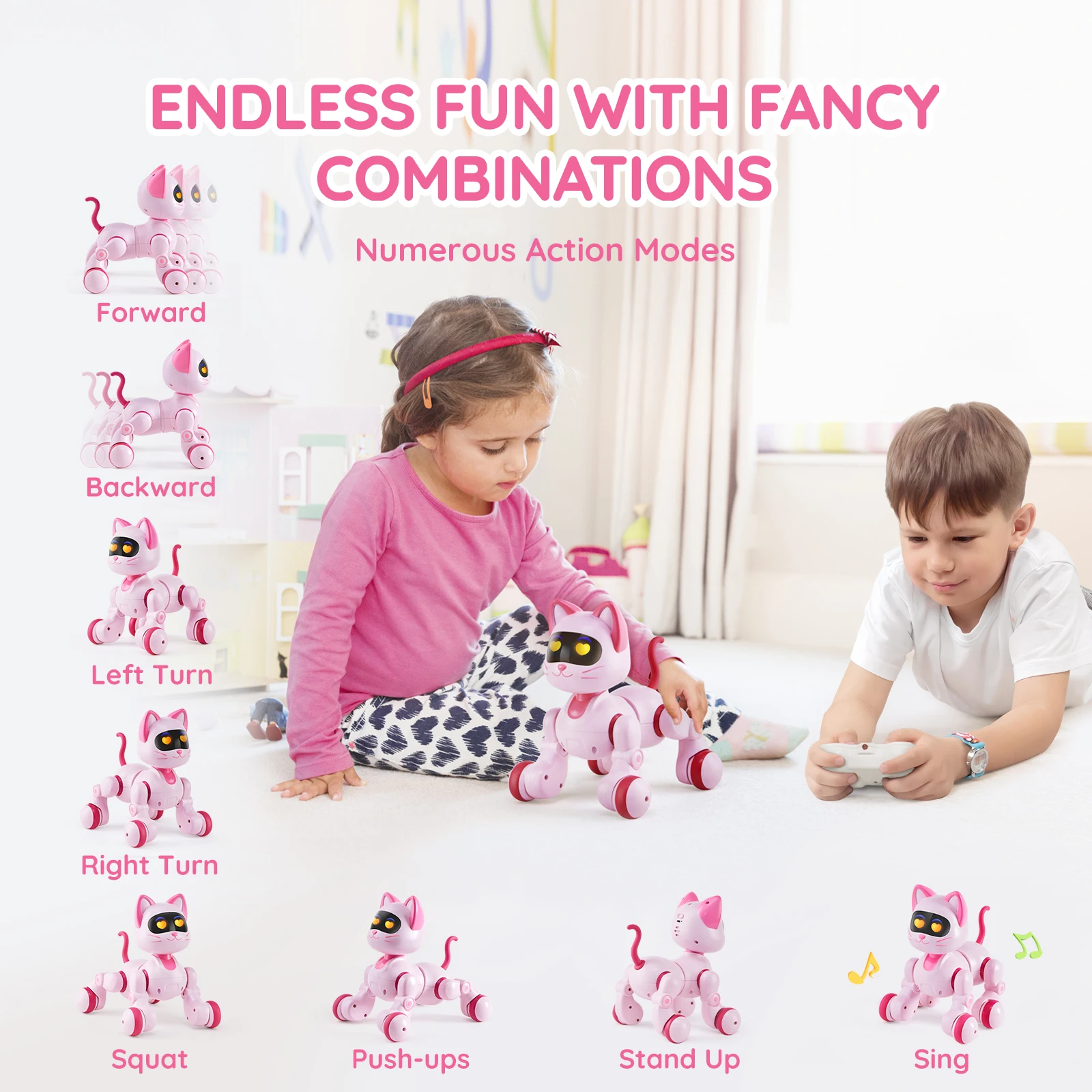 VEVOR Juguete robot para gatos con control remoto, mascota robótica interactiva inteligente programable con control táctil para niños, juguete acrobático que camina, canta y baila para niños de 3, 4, 5, 6, 7, 8 y 10 añ