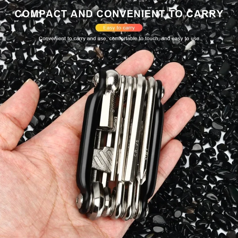 BIESUO Alat Multi Sepeda 16 In 1 Pemotong Pemisah Rantai Portabel CR-V Baja Hex Kunci Pas Allen Obeng Alat Perbaikan Sepeda