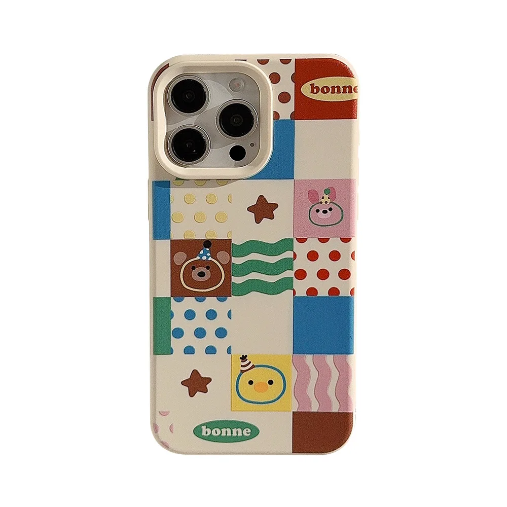 초콜릿 베어 핑크 토끼 줄무늬 도트 아트 휴대폰 케이스, 아이폰 16, 15, 14, 13, 12, 11 프로 맥스, 16 플러스 케이스, 귀여운 만화 소프트 커버