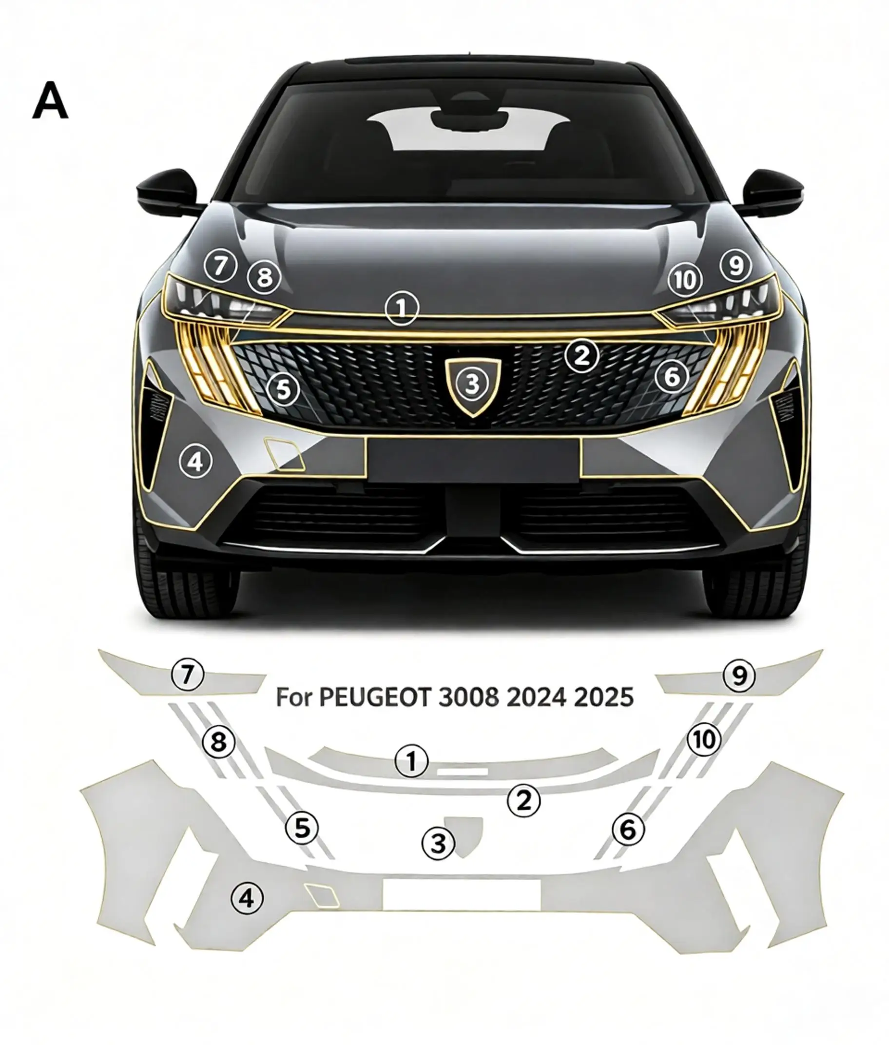 For PEUGEOT 3008 2024 2025 9Mil TPU Bumper Scratch-Resistant Self-Healing Clear Paint Protection Film Invisible Pre-cut PPF Kit