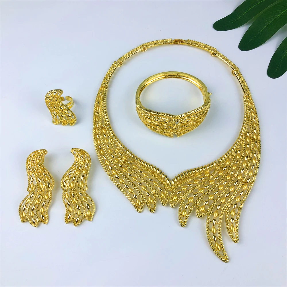 

TITI Women Jewelry Set Classic Design 18k Gold Plated Necklace Earrings Bangle And Ring 4PCS Set Jewelry Wedding Party Gift