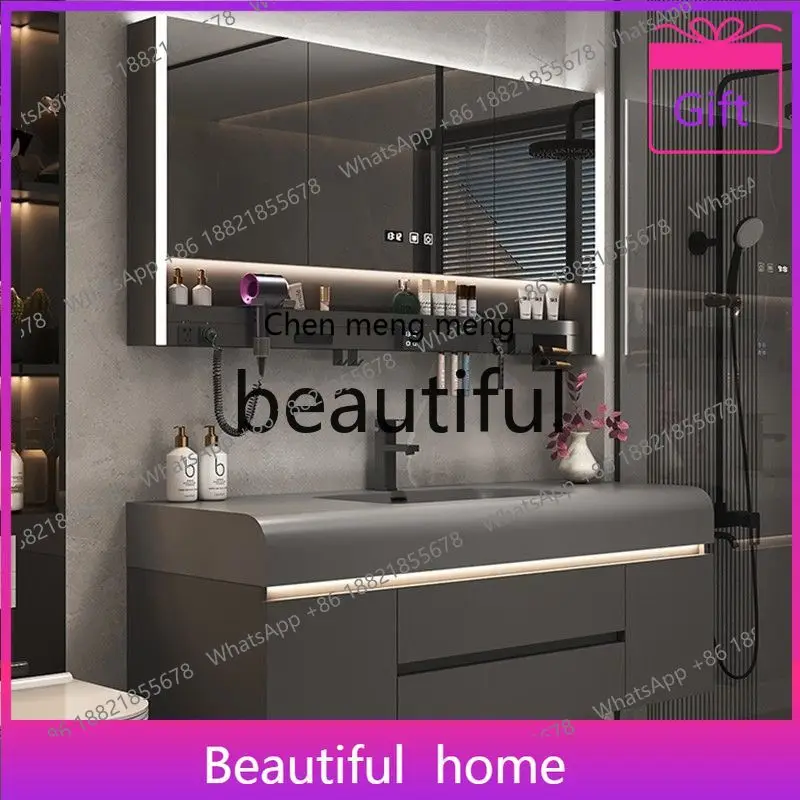 

Integrated basin anti-fog lighting storage bathroom cabinet simple smart bathroom washbasin cabinet