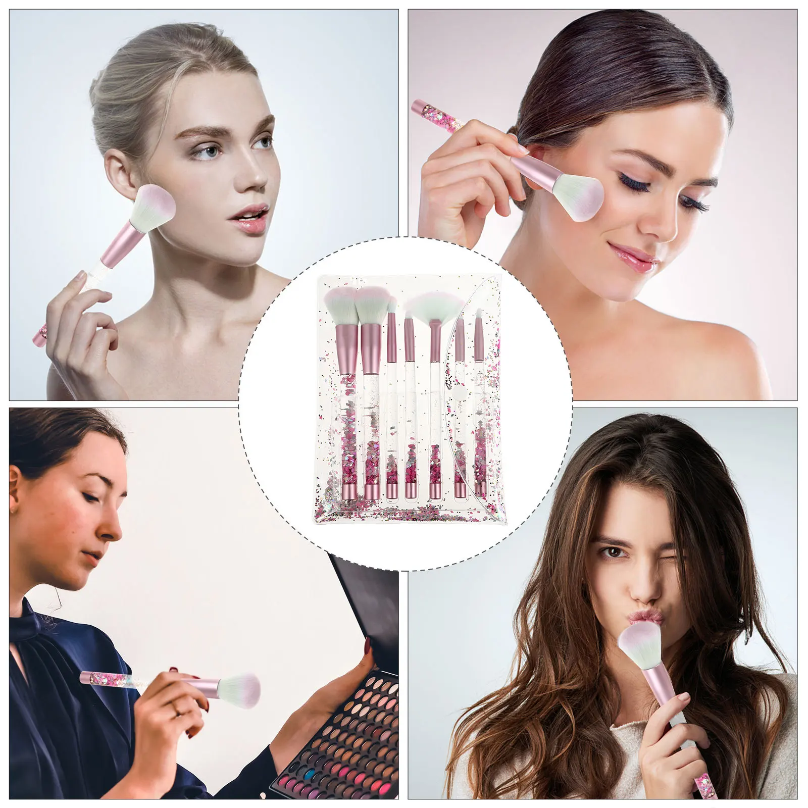 Yellow Crystal Scatter Cone Shape Makeup Brush Set Transparent Handle Portable Professional Kit for Flawless Makeup