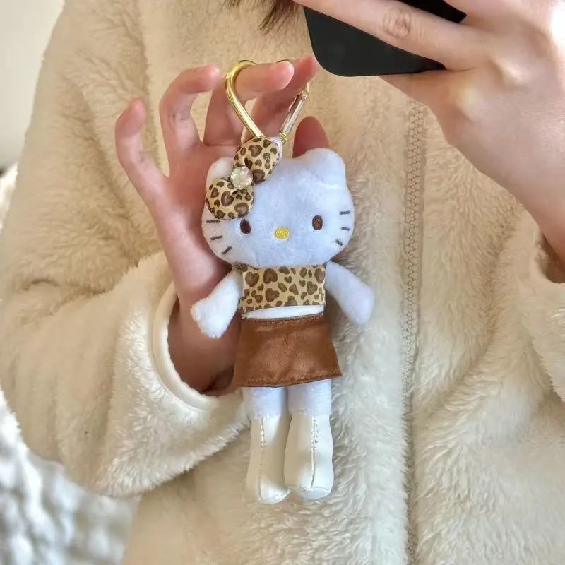 Hello Kitty 15 cm Leopardzi Wzór Długie Nogi Kt Pluszowy Wisiorek Anime Sanrio Dziewczęce Serce Śliczny Pluszowy Brelok Prezent dla Dziewczynek
