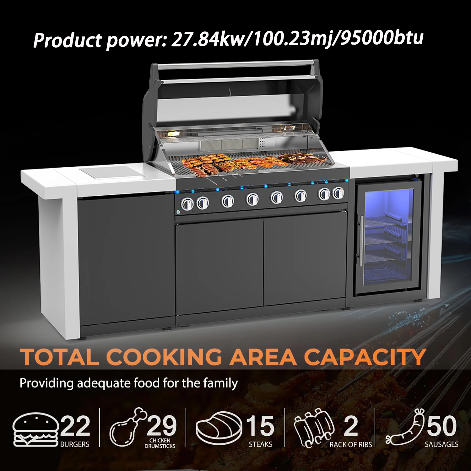 #304 Stainless Steel Double Door Refrigerator BBQ Island Outdoor Kitchen Grill with Fridge
