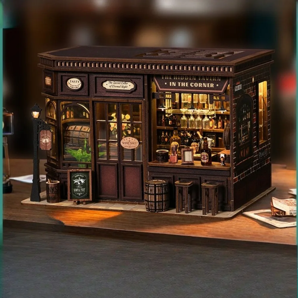 

Угловой бистро, ручная сборка, миниатюрная архитектурная модель «сделай сам», 3D трехмерный подарок, декоративное украшение на столешницу