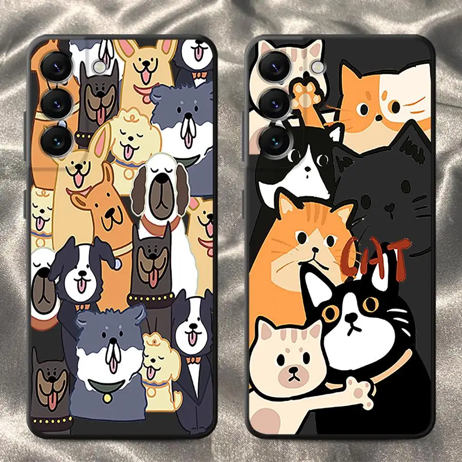 Case for Samsung Galaxy A35 A13 A14 A11 A12 A22 A52 A16 A34 A24 A36 A26 A15 A51 Phone Cover Cartoon Cats And Dogs