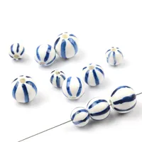 Hand Painted Vertical Stripes 8mm/10mm/12mm Ball Ceramic Beads Loose Porcelain Beads For Jewelry Making Diy Bracelet Jewelry