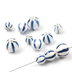Hand Painted Vertical Stripes 8mm/10mm/12mm Ball Ceramic Beads Loose Porcelain Beads For Jewelry Making Diy Bracelet Jewelry