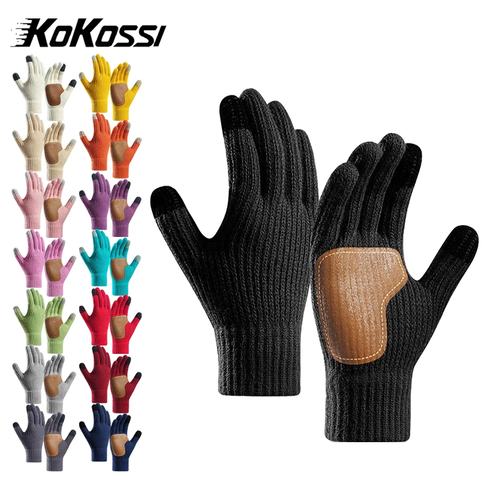 KoKossi Winter Warm Knitted Gloves Thickened Men's Women's Thermal Touch Screen Gloves Outdoor Cycling Anti-Slip Cold-Resistant