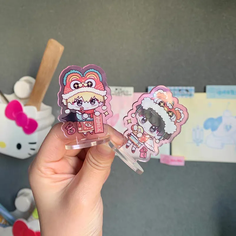 Custom Colorful Acrylic Key Chain Cute Cartoon Figure Keychain With Colored Background Backpack Pendant Desk Decoration Standee view 3