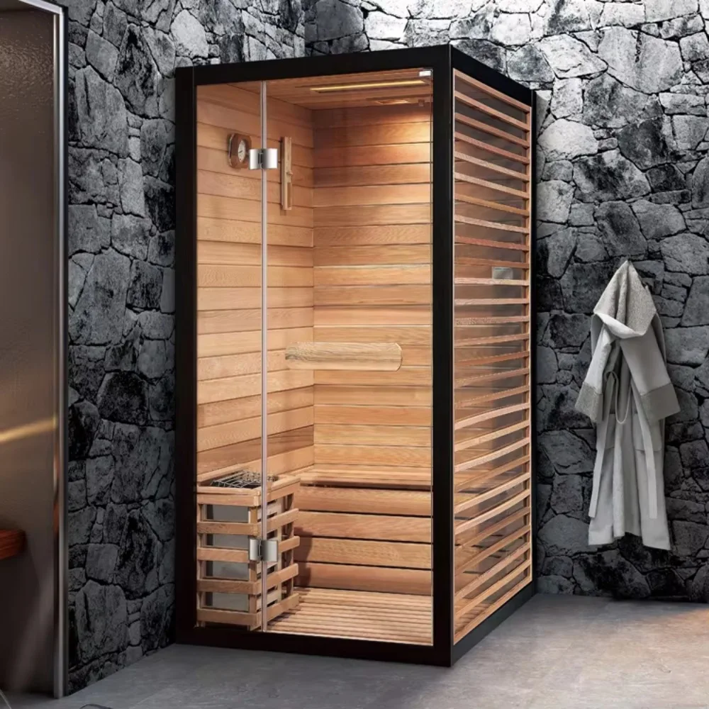 Hemlock Solid Wood Sraditional Sauna Room for 1 People Full Spectrum Far Infrared Dry Steam Sauna with Factory Price for Sale