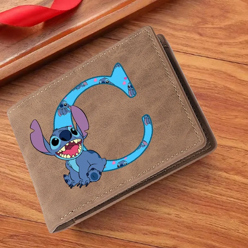 디즈니 Lilo & Stitch A-Z 남성용 PU 가죽 지갑, 짧은 신용카드 홀더 지갑, 캐주얼 남성 지갑, 머니 클립, 26 글자