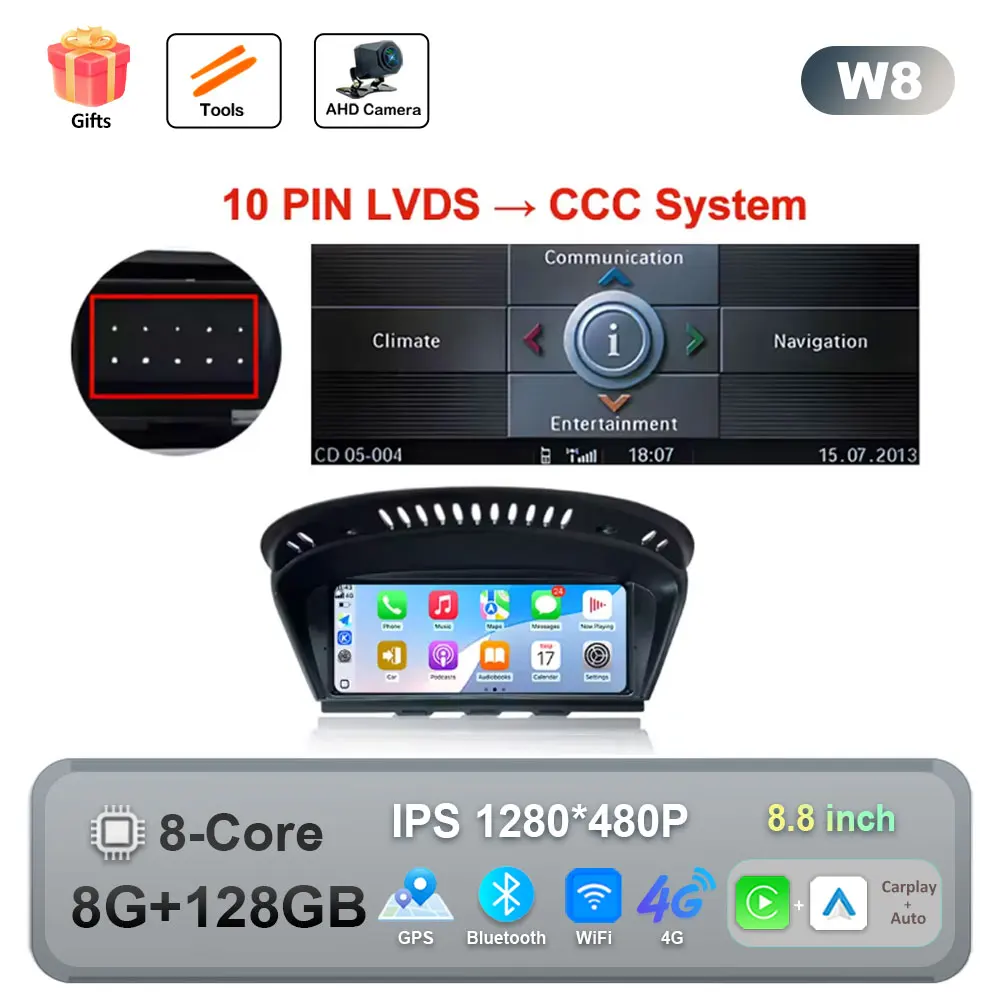 Draadloze CarPlay Android 16 Auto Multimedia Radio Voor BMW 5 3-serie E60 E61 E62 E63 E90 E91 E92 E93 CCC CIC GPS WIFI Bedraad Auto