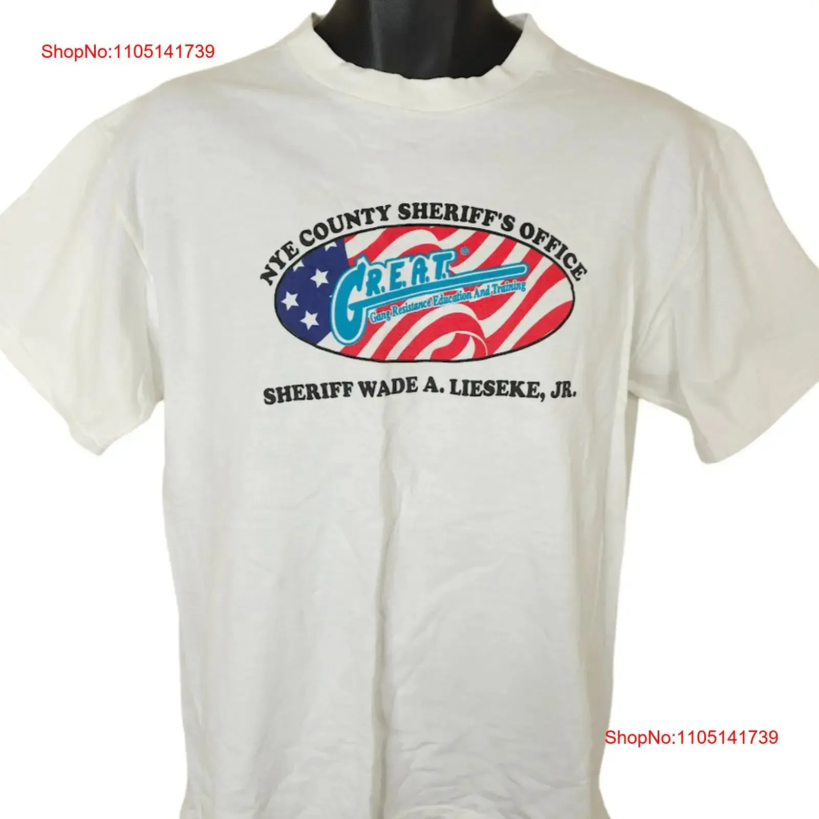 

Винтажная футболка Gang Resistance, мужская, размер, средний белый цвет Y2K Nye County Sheriff, винтажная стираная дышащая растянутая мужская футболка