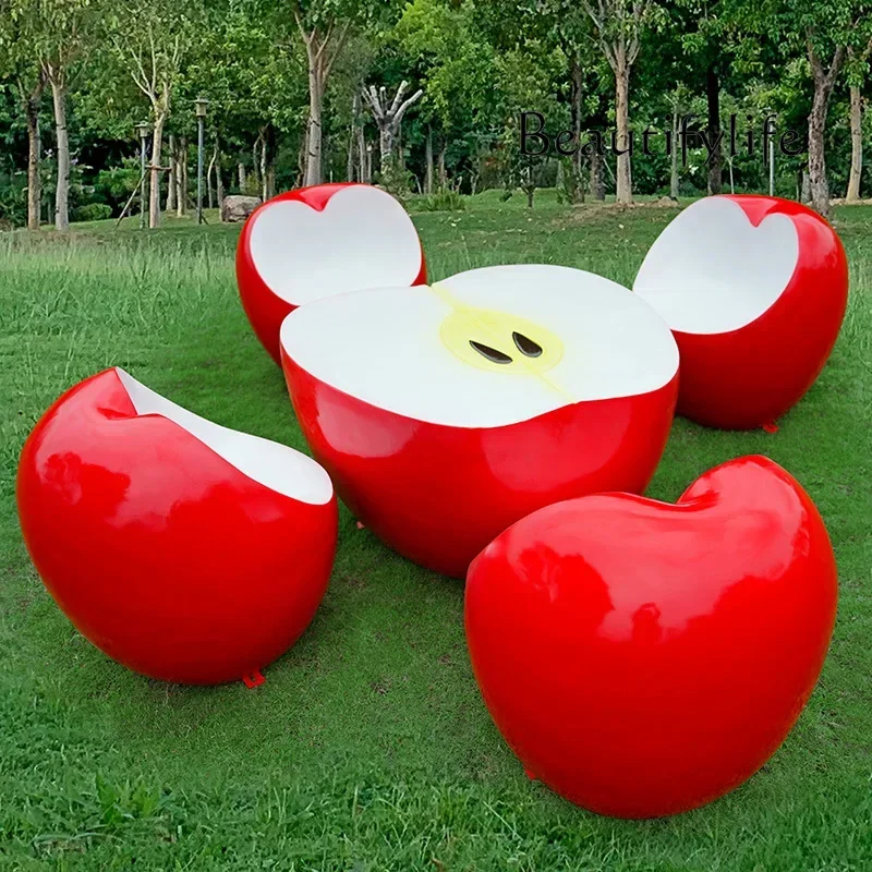 A Square simulation fruit apple seat stool fiberglass outdoor leisure seat ornament sculpture garden table