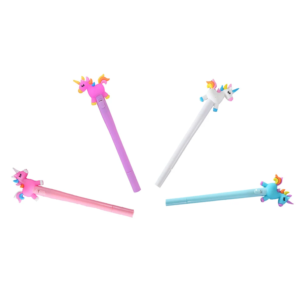 

4pcs Glowing Horse Pens Blue Pink Purple White Lights Portable Writing Pen Portable Gel Ink Sign Pens for Students