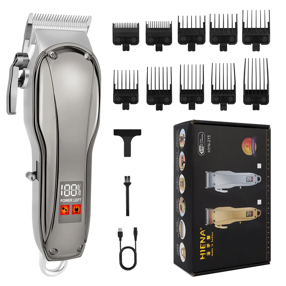 Hiena máquina de cortar cabelo elétrica corte de cabelo maching aparador sem fio masculino profissional máquina recarregável corte de cabelo HYN-215