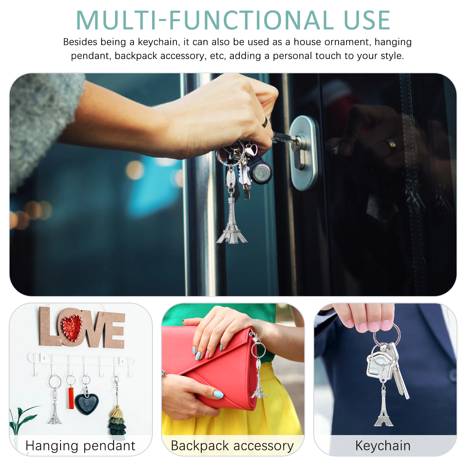 

12 Pcs Keychain Eiffel Tower Alloy 5cm White Mini Decor Wallet Purse Charms Car Key Rings Bag Decors Backpack Pendant French