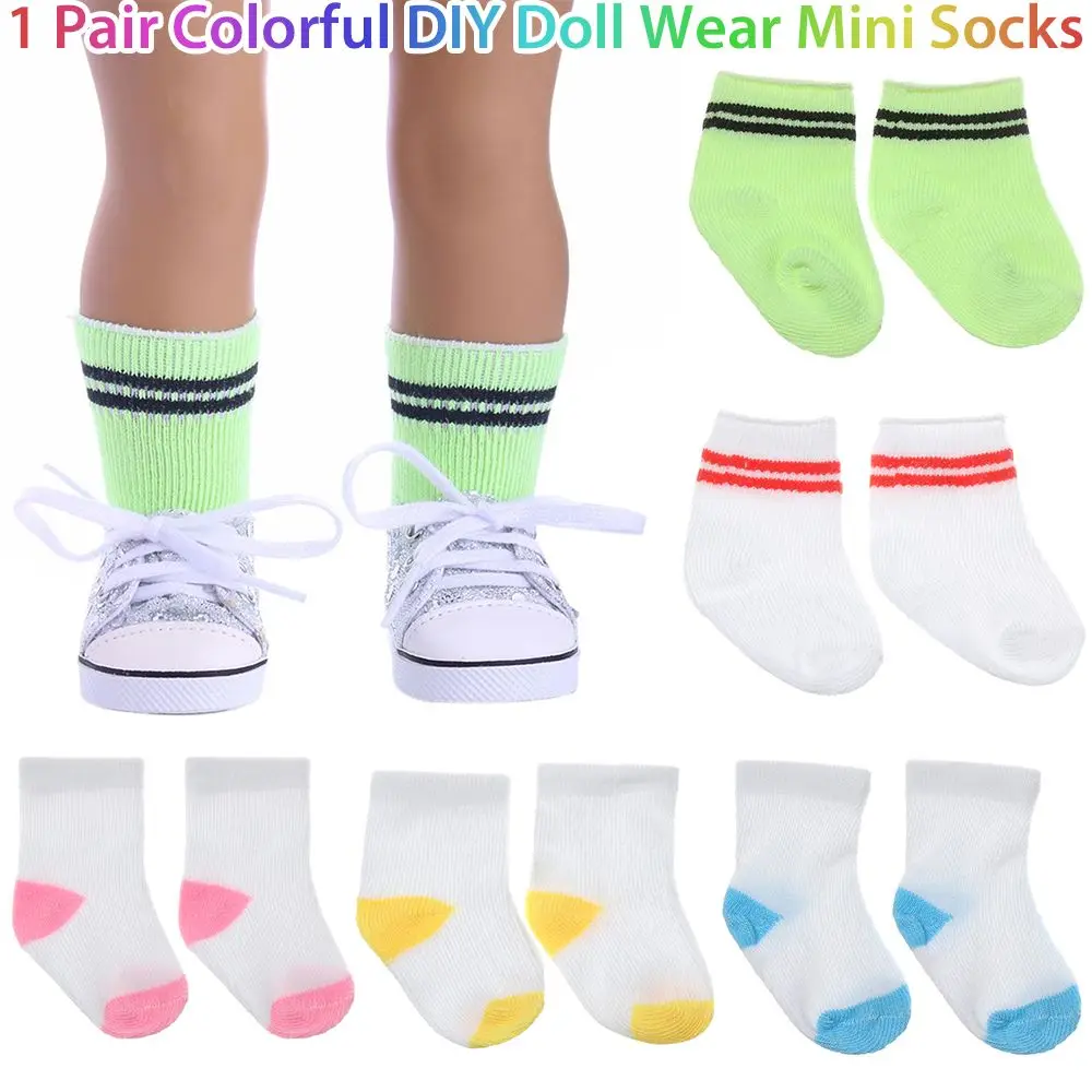 1 Pair DIY Toys Baby Clothes Dollhouse Accessories Sports Stocking Doll Wear Fit 18 Inch/43cm Mini Socks