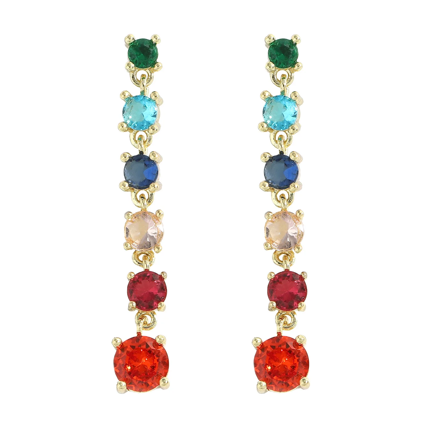 Free Shipping Luxury Colorful CZ Crystal Ear Drop Tassel Long Earrings Emerald Ruby Sapphire Ear Dangle Hoops Statement Jewelry