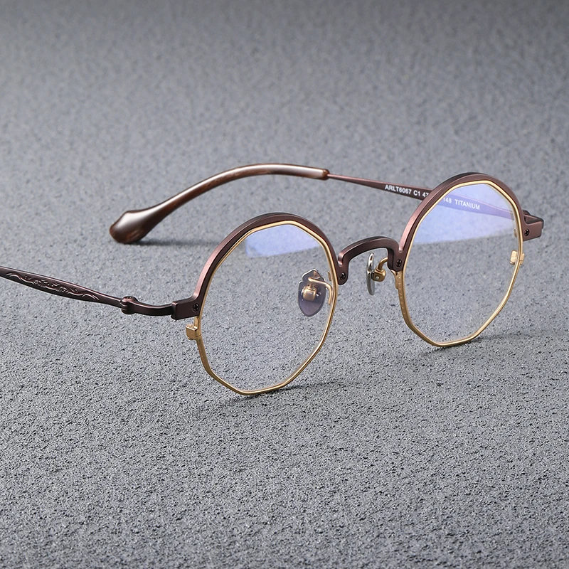 Pure Titanium Retro Irregular Round Glasses Frame Men Vintage Ultralight Optical Eyeglasses Women Handmade Prescription Eyewear