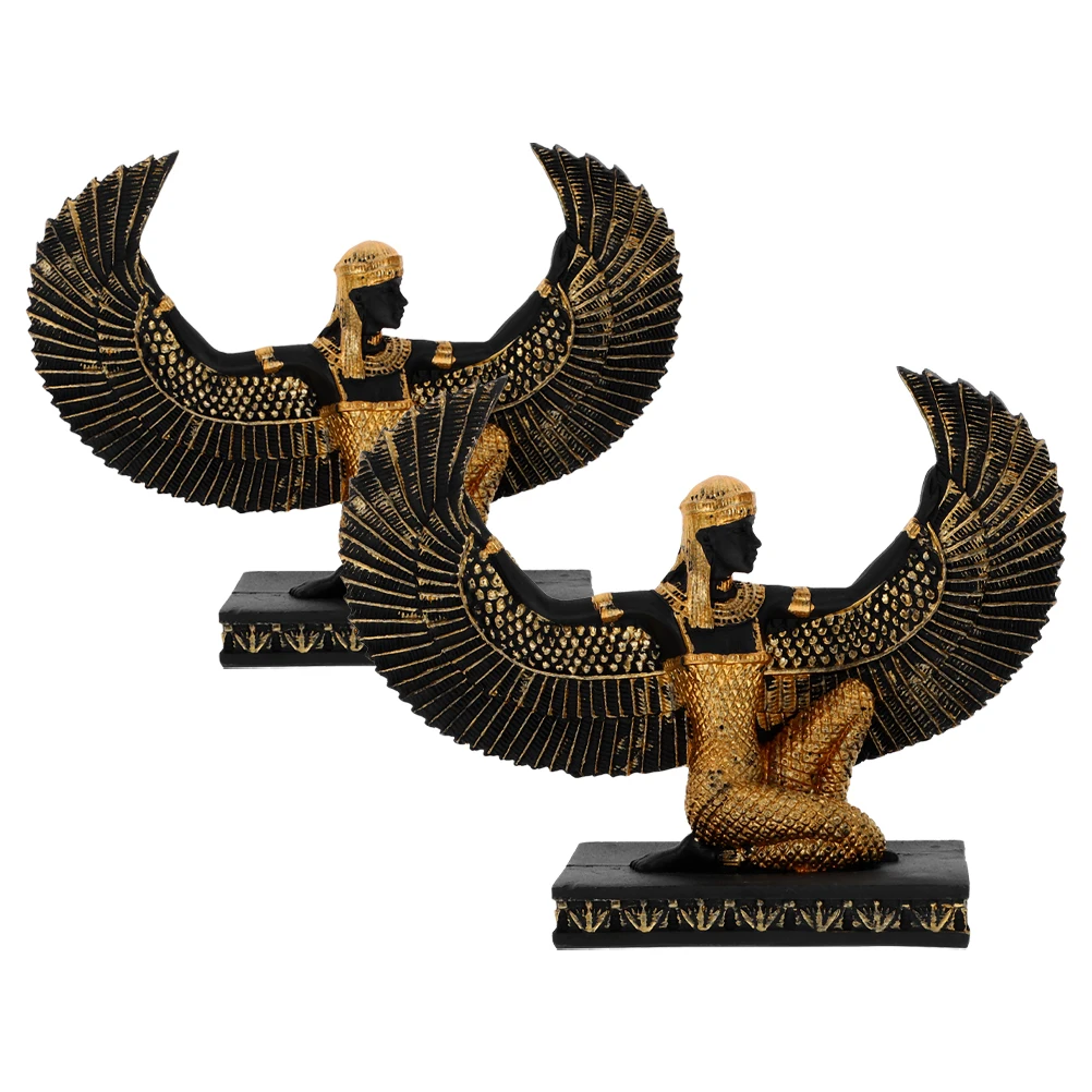 

2pcs Resin Retro Desktop Decor Crafts Goddess Adornment Egyptian Desktop Ornament Egyptian Figurine Home Office Ornament