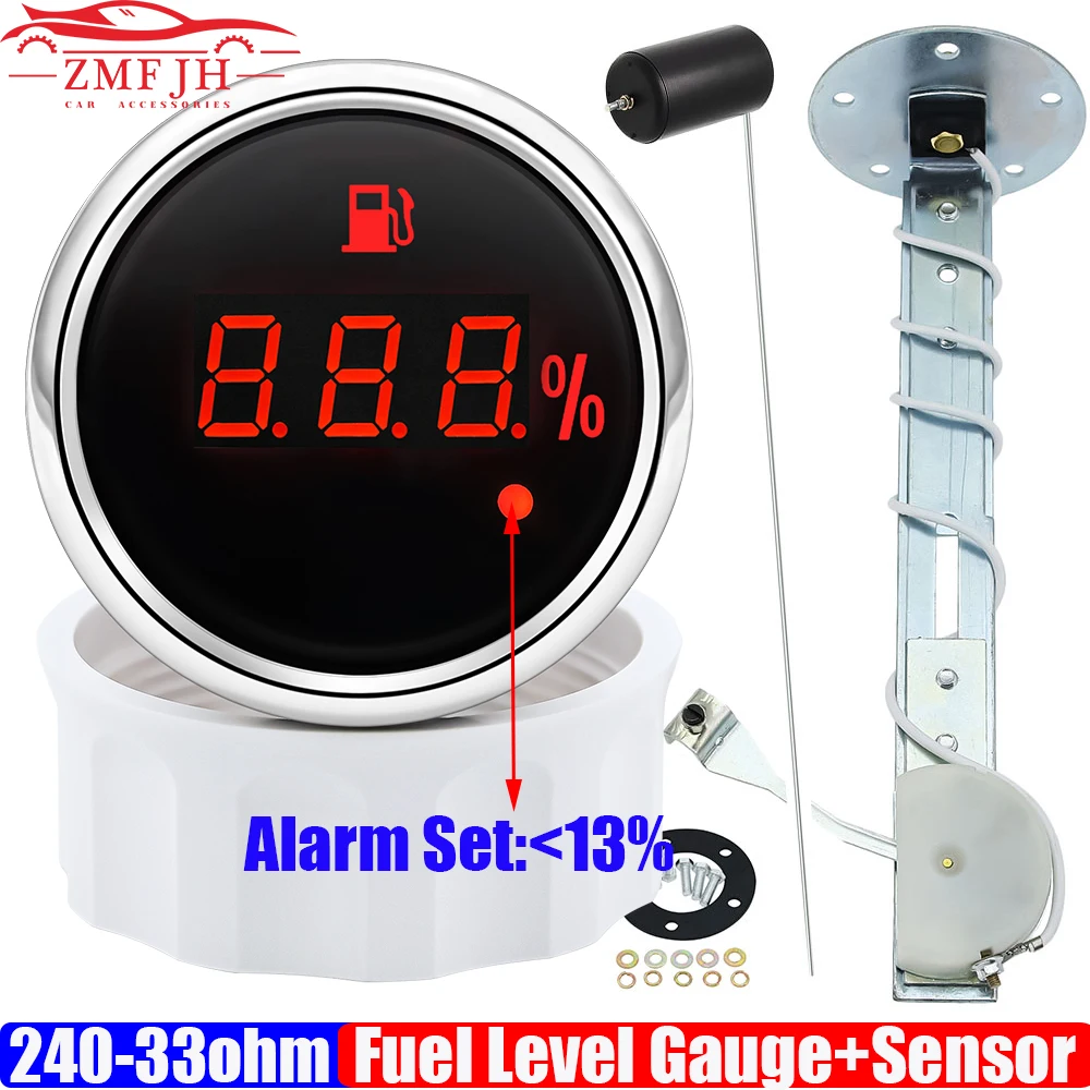 

Digital 0-100% 52mm Fuel Level Gauge+Fuel Float Level Sensor 240-33 OHM for Car Boat Oil Tank Meter Red LED Waterproof Custom