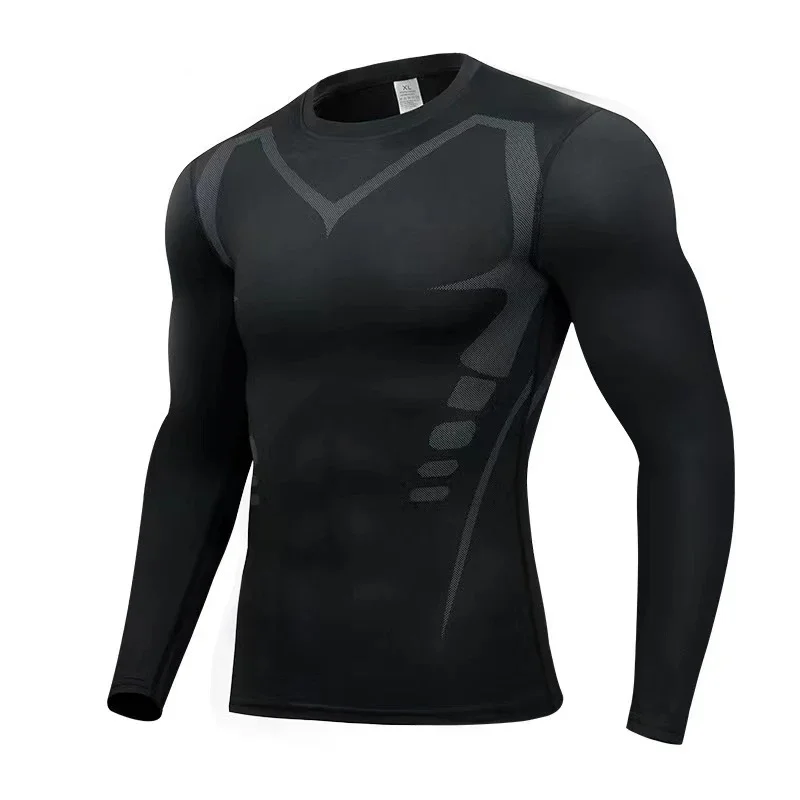 Men's long sleeved sports T-shirt, tight fitting, sweat absorbing, breathable, high elasticity basketball training suit
