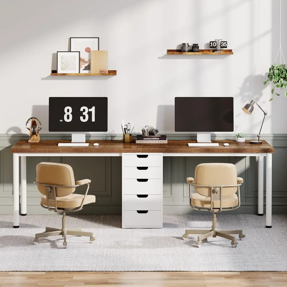 Premium Two Person Computer Desk with 5 Drawers, 78.7 Inches Extra Long Double Office Desk, Modern Simple Double Computer Des