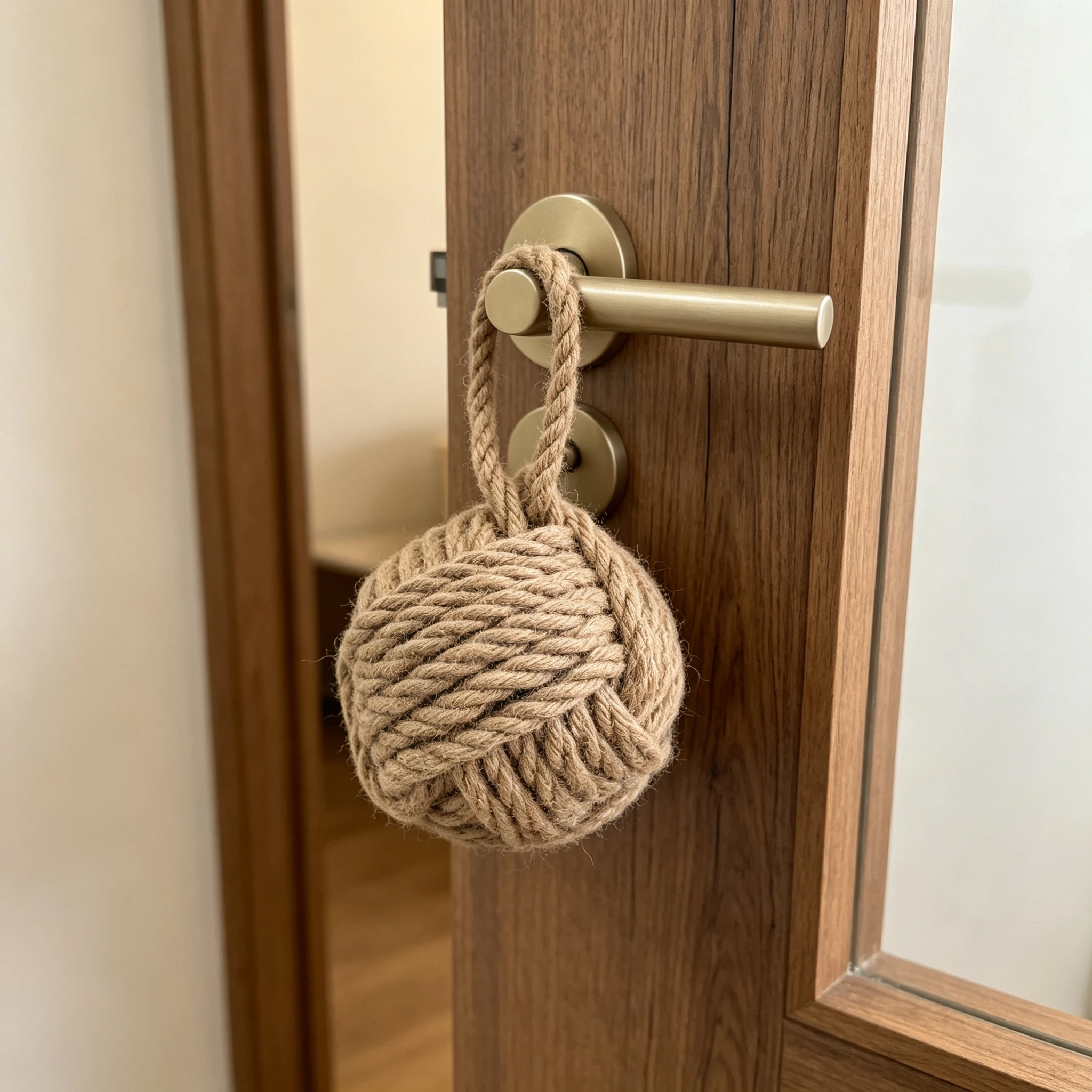 1pc Hand-Made Hemp Rope Door Stopper Bookend, Solid Polyhedron Windproof Stopper with Knot Design, Can Be Placed Anywhere,