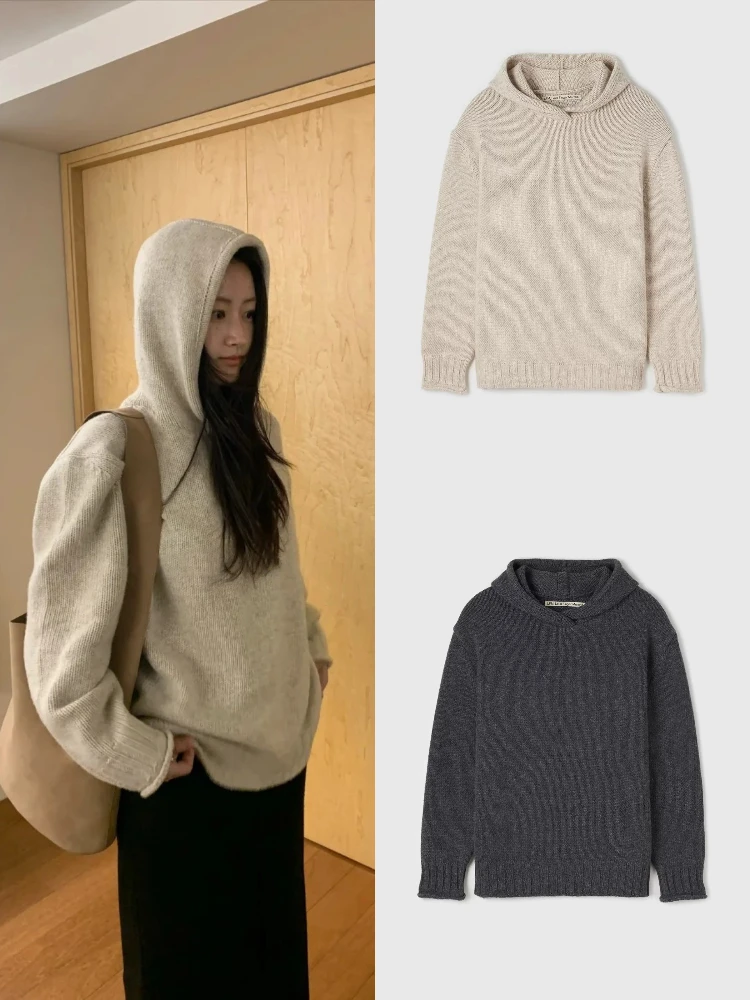 

Loose Knitted Hoodie Women's Soft Lazy Slimming Casual Overhead Sweater Qui very Casual Sle Long Sve
