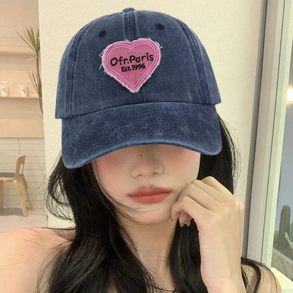 Retro Heart Splicing Baseball Hat Retro Extended Brim Adjustable Washed Sun Hat Couple Student Cute Sunscreen Hat Streetwear