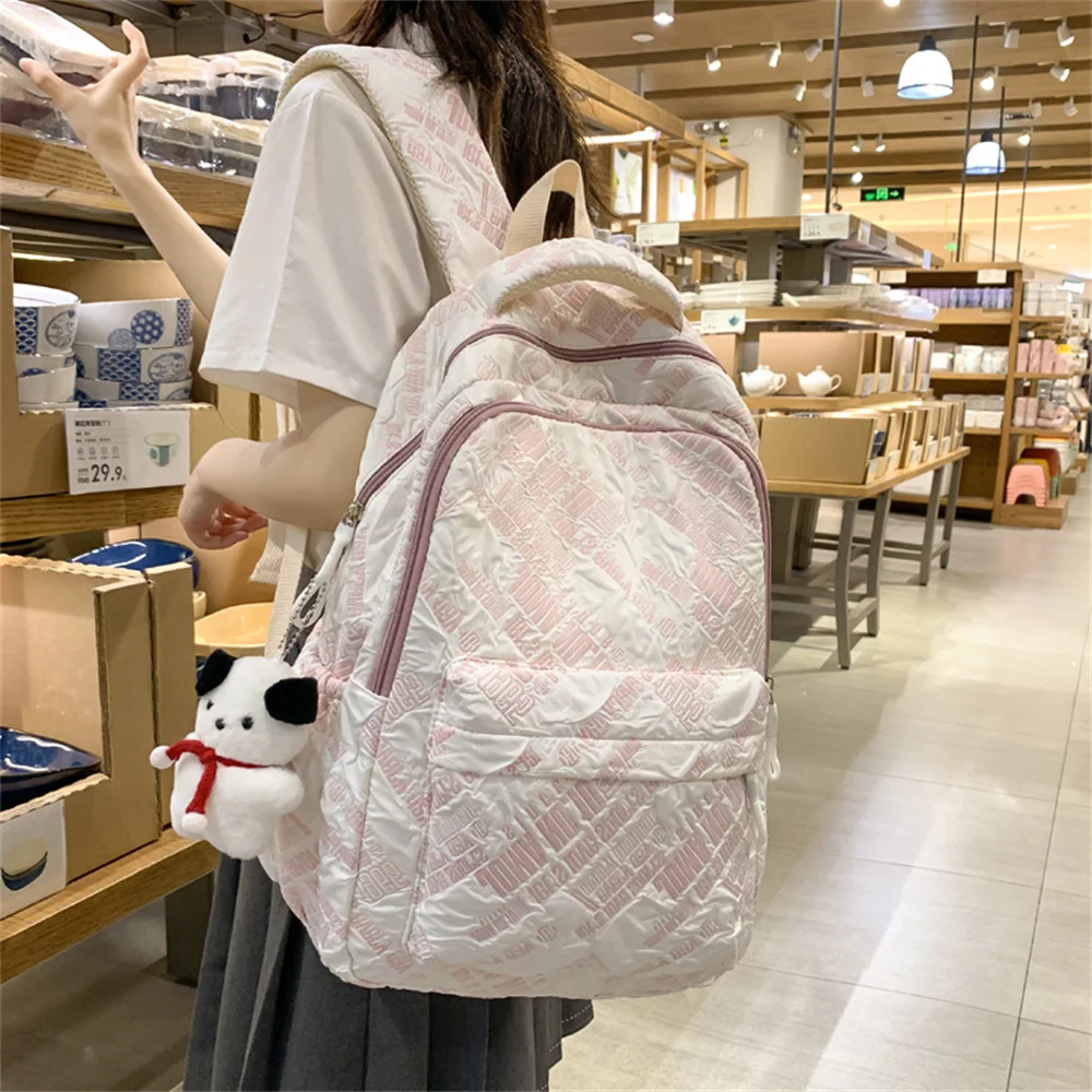 New Nylon Women's Casual Letter Schoolbag Japanese INS Junior High School Students Backpack Korean Soft Light Minimalist Bag