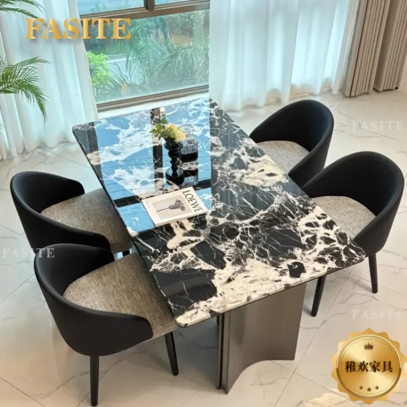 For Italian Style Light Luxury Marble Pattern Rock Slab Dining Table High End Modern Simple Atmosphere Home Kitchen Furniture