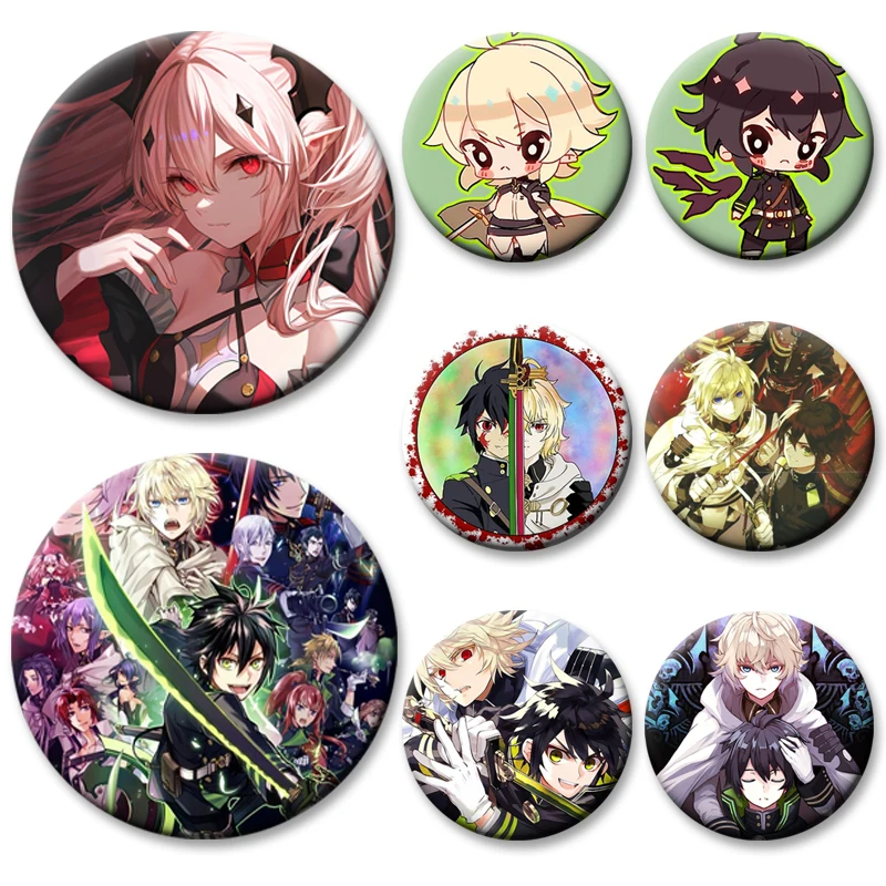 Exquisite Round Badge Anime Seraph of The End Button Pins Mikaela Hyakuya Yuichiro Hyakuya Cartoon Brooches Backpack Accessories