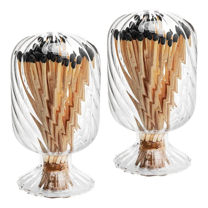 AT69 -4 Set Helix Shaped Match Holder, Glass Matches Cloche For 4 Inch, Upside Down Match Holder Jar , Not Include Matches