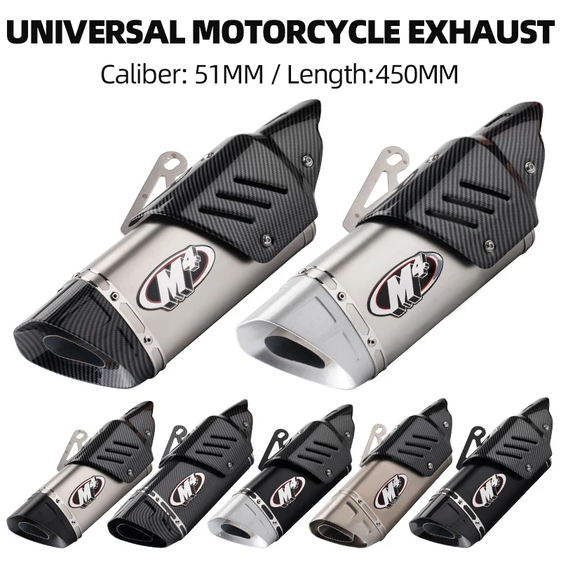 

51MM Universal Motorcycle M4 Exhaust Muffler for NINJIA250-400 Z400/900 CBR300 R3/6/25 ZX6R/10R ETC Exhaust Tube Modification