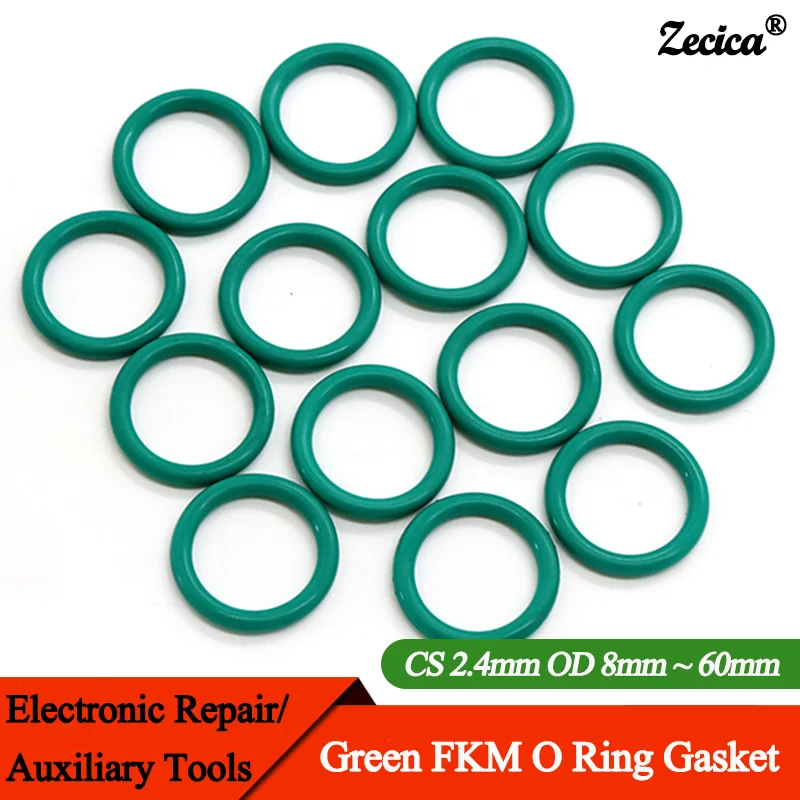 

10/50Pcs FKM Green O Ring Gasket CS 2.4mm OD 8mm ~ 60mm Fluorine Rubber Sealing Washer Heat resistant Oil Resistant Acid Alkali