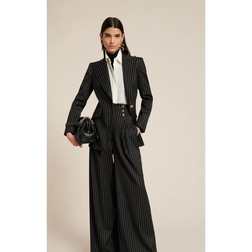 

Модный простой черный мужской костюм в полоску, комплект из 2-х предметов, куртка и брюки, облегающий однобортный офисный повседневный деловой женский костюм