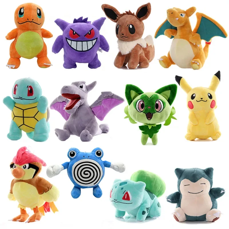 Pokemon Plüschpuppe, Pikachu Charmander Gengar Eevee Psyduck Lapras Squirtle, weiches Stofftier, Anime-Spielzeug, Kindergeburtstags- und Weihnachtsgeschenk