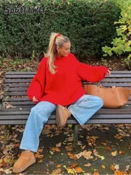 Fashion O Neck Puff Long Sleeves Short Pullover Women Casual Solid Loose Knitted Sweater 2024 Autumn Chic Lady Commuting Jumper