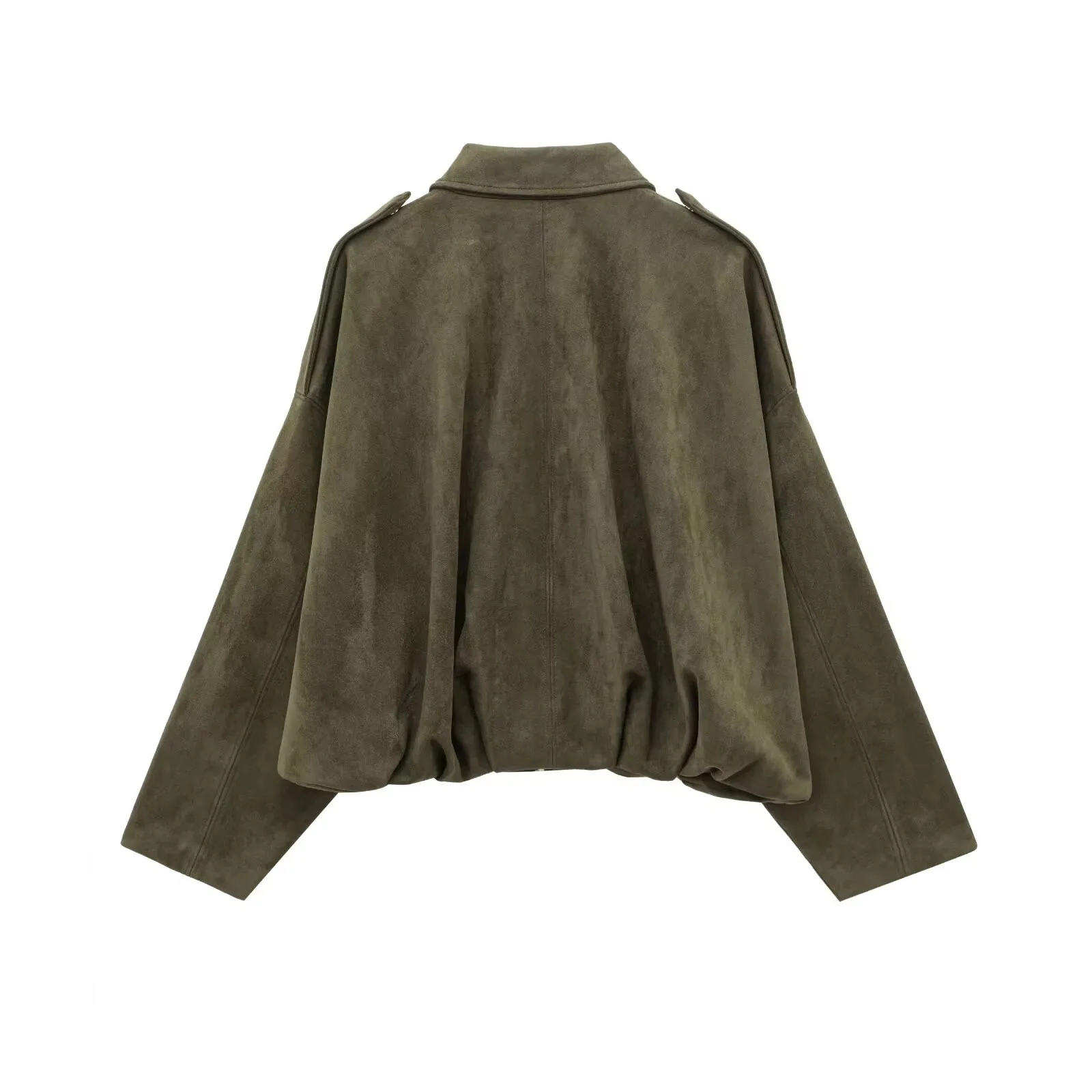 HH Damen Eleganter, einfarbiger Wildledermantel, lässig, locker geschnitten, mit Revers, langen Ärmeln und Reißverschluss, Frühling/Herbst, modische Streetwear, schick für den Alltag – Detail 3